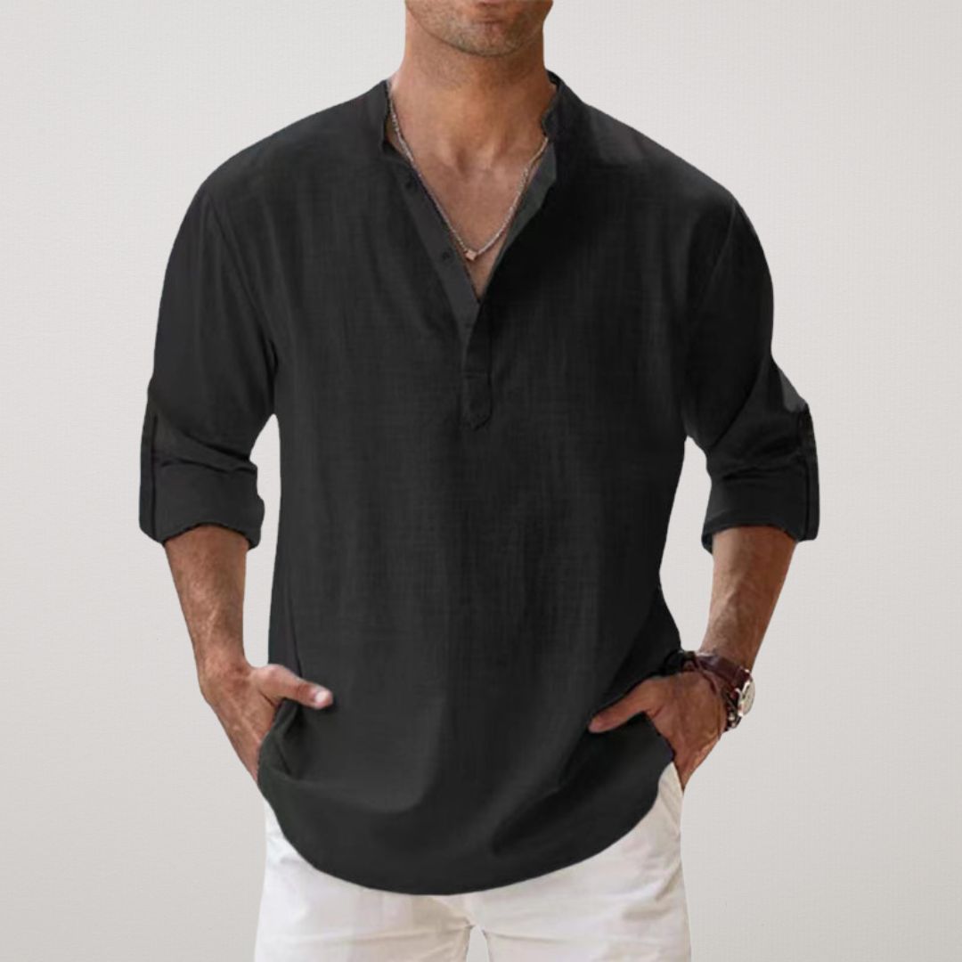 Darevo | Linen Effect Cotton Henley Shirt