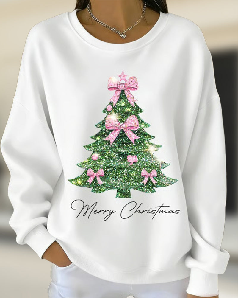 Erin | Round Neck Long Sleeve Christmas Print Sweatshirt