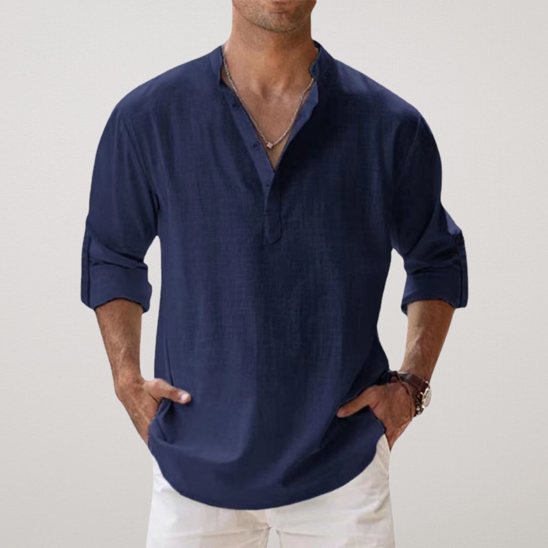 Darevo | Linen Effect Cotton Henley Shirt