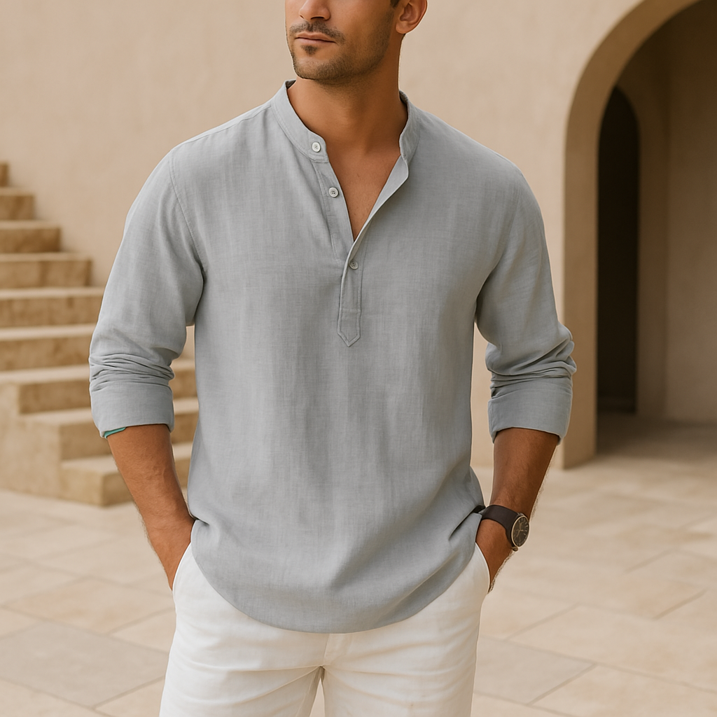 Darevo | Linen Effect Cotton Henley Shirt