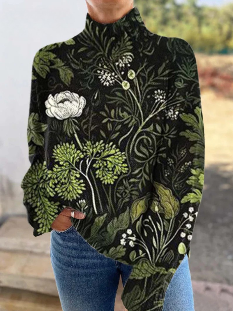 Eleanor | Botanical Flowers Knitted Turtleneck