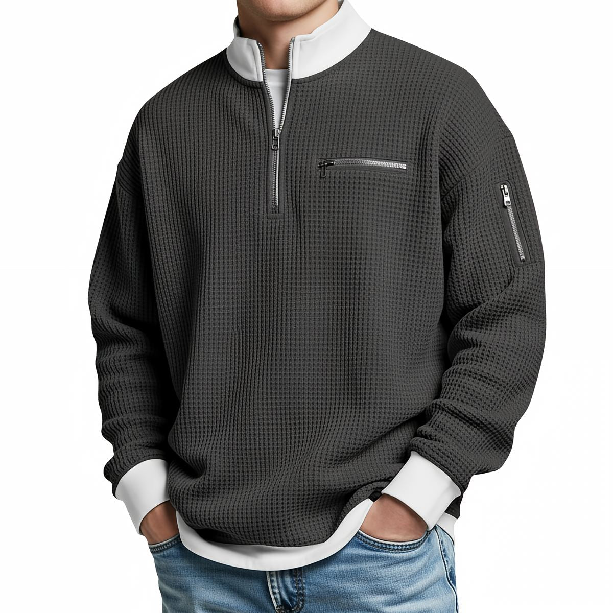 Darevo | Men's Honeycomb Knit Sweater with Half Zip