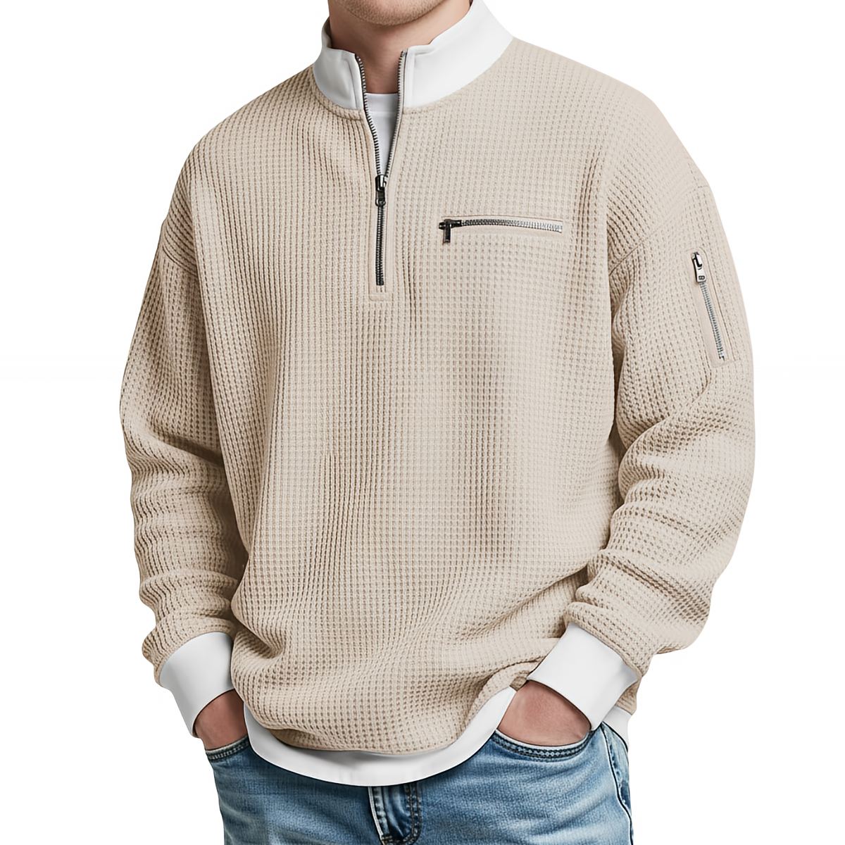 Darevo | Men's Honeycomb Knit Sweater with Half Zip