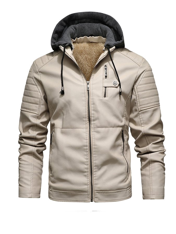 Desmond | ZIPPERED HOODED LEATHER EFFECT JACKET WITH LINING