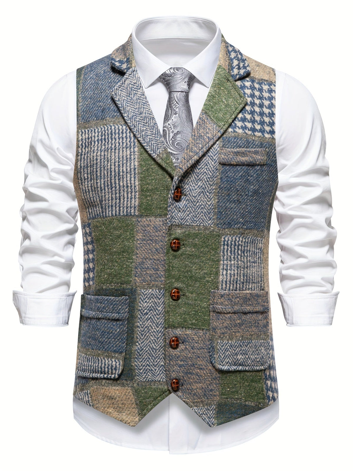 Dane | Flickwerk Vest Made of Tweed with Herringbone Pattern
