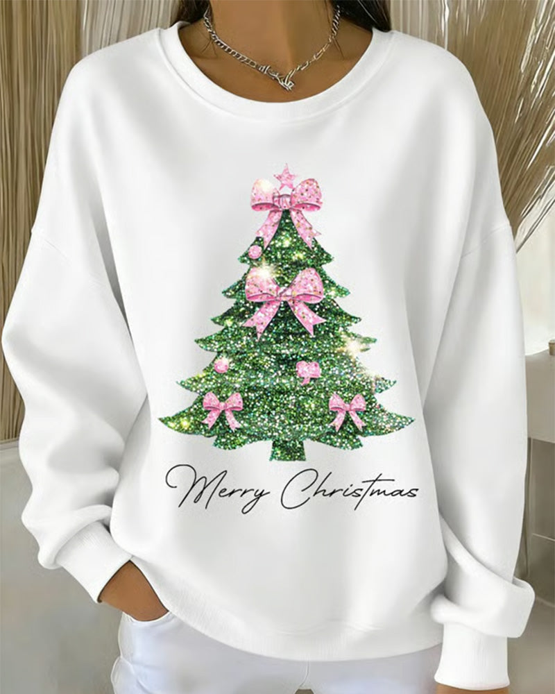 Erin | Round Neck Long Sleeve Christmas Print Sweatshirt