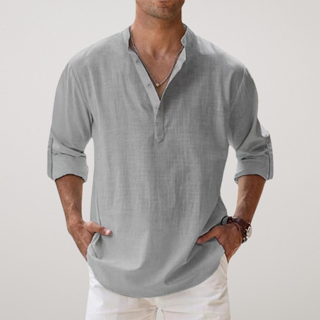 Darevo | Linen Effect Cotton Henley Shirt
