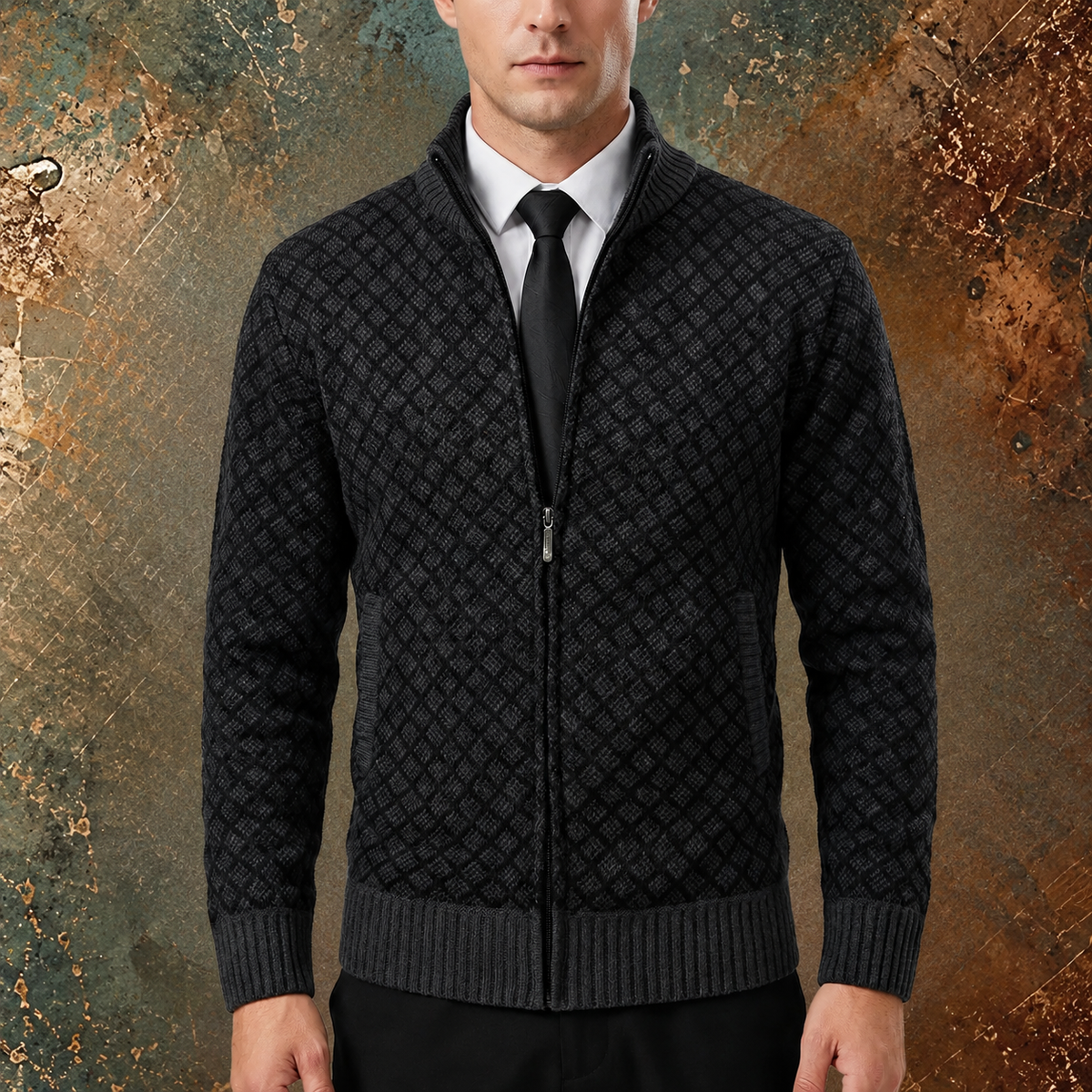 Darevo | Men's Knitted Sweater Zip-Up Cardigan with High Collar