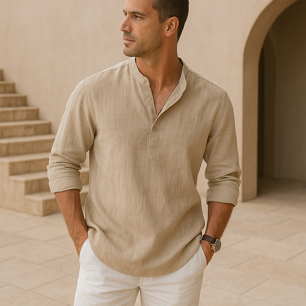 Darevo | Linen Effect Cotton Henley Shirt