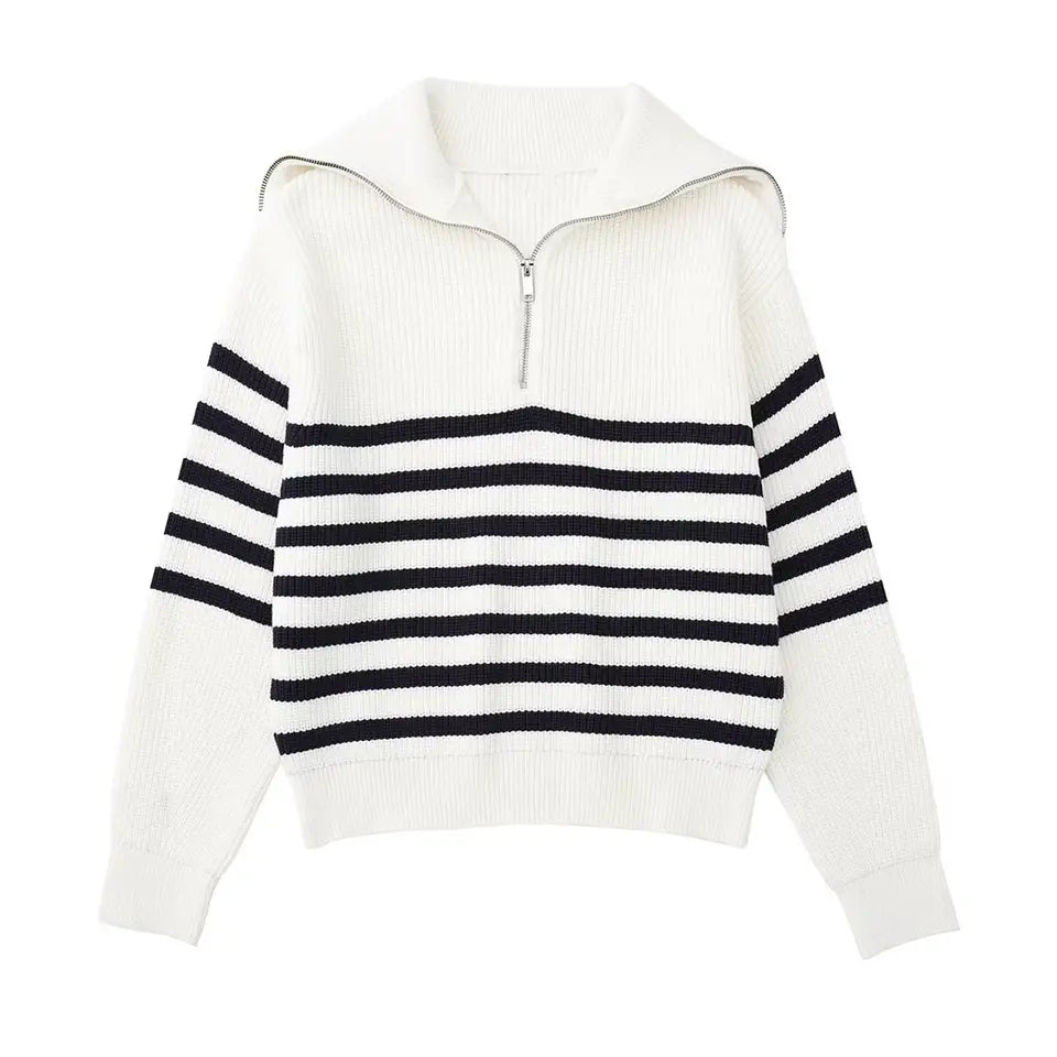 Darevo | Striped Zip Sweater