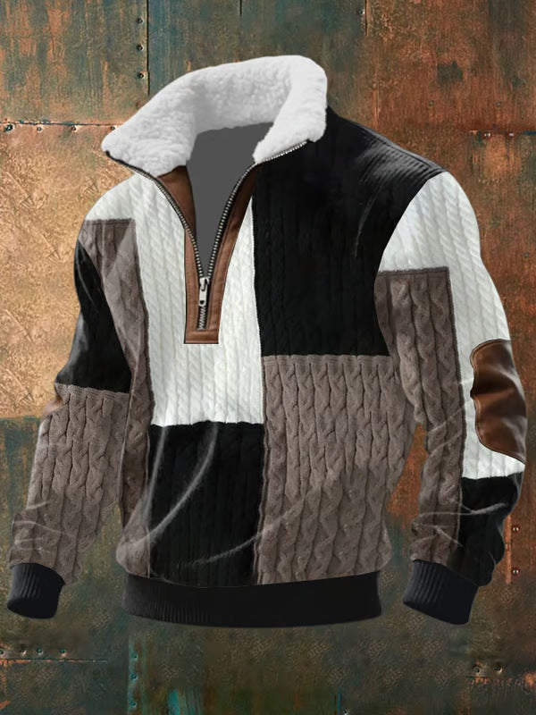 Darevo | Zip-up Sweater with High Leather Collar