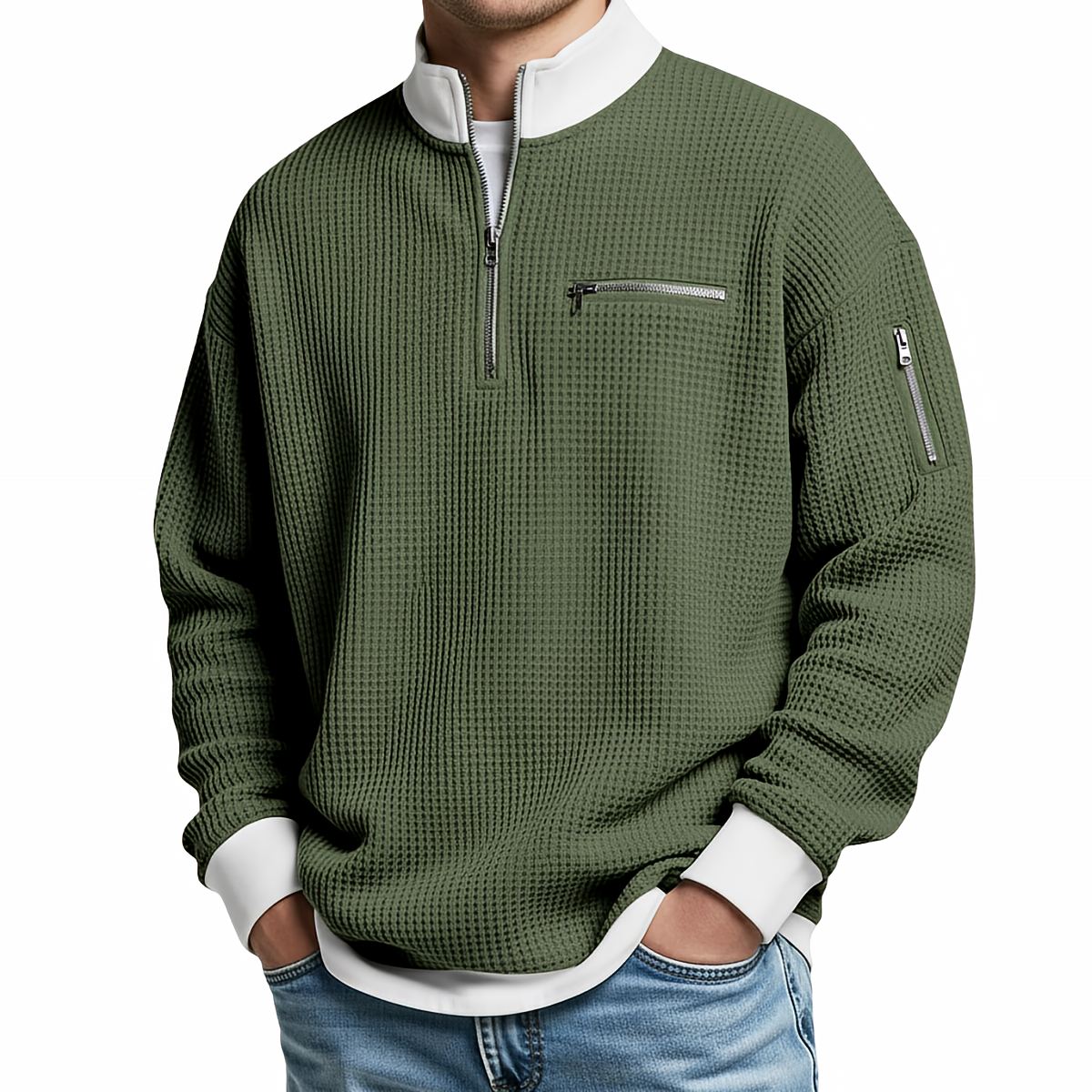 Darevo | Men's Honeycomb Knit Sweater with Half Zip