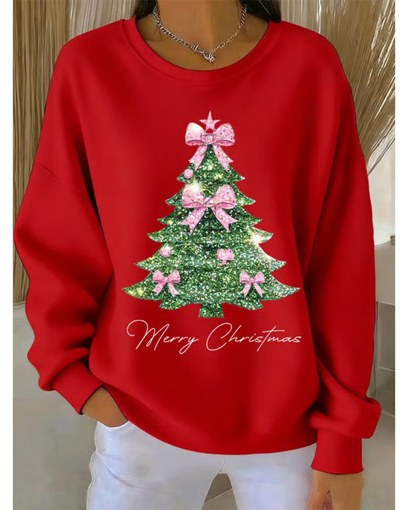 Erin | Round Neck Long Sleeve Christmas Print Sweatshirt