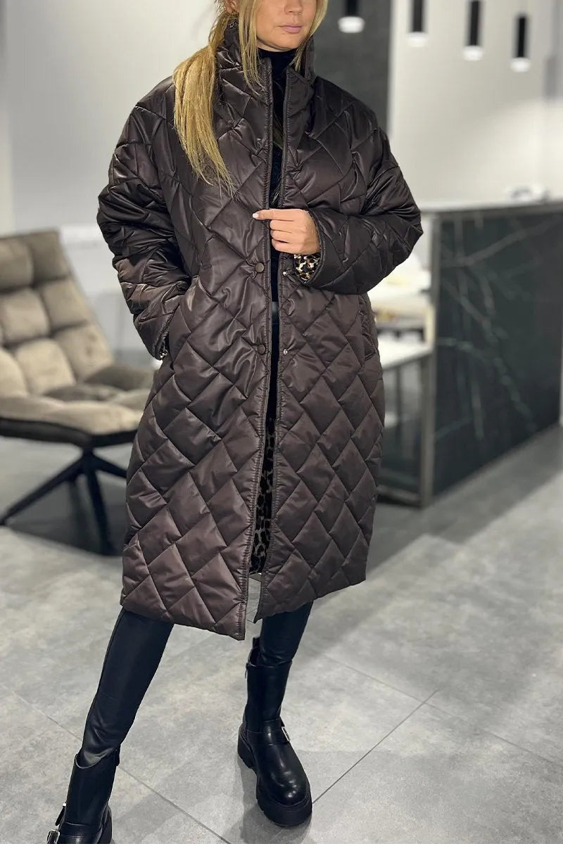 Darevo | Reversible Quilted Coat with Leopard Print Lining