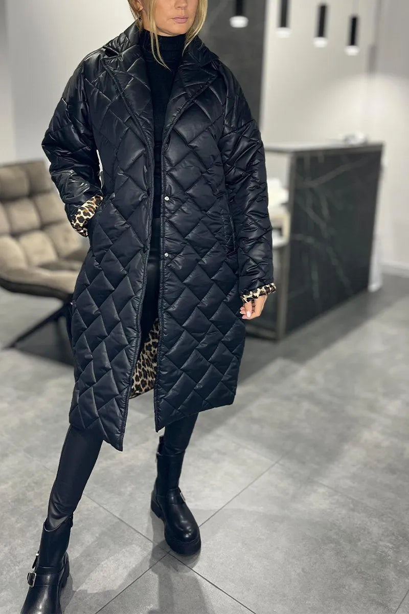 Darevo | Reversible Quilted Coat with Leopard Print Lining